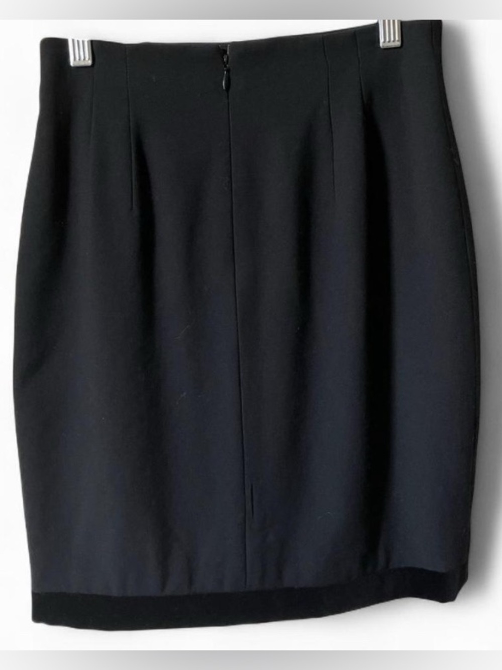 Escada Couture Vintage Black Velvet Trim Mini Wool Pencil Skirt size 34 - Picture 3 of 8